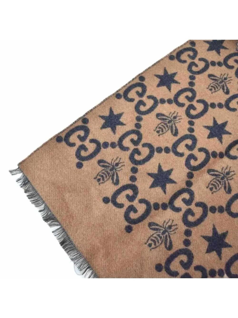 Gucci Bee & Star GG Jacquard Scarf Shawl Black Brown